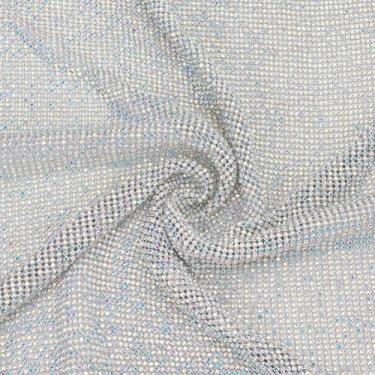 Imagem de OLYCRAFT Tecido de malha com strass de cristal AB brilhante 46 x 19,7 polegadas Bling Bling Strass folha de malha de strass de alumínio tecido de malha de cristal prateado cortado para decoração de