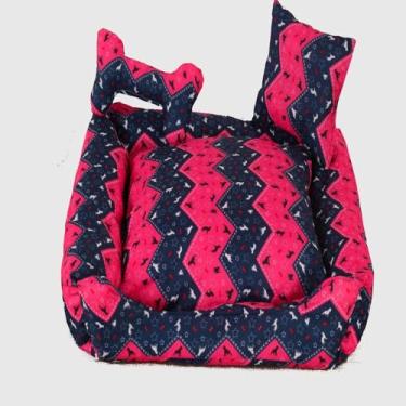 Imagem de Cama Pet Grande Quadrada, 60x60x17cm, Tecido Gorgurinho Maquinetado, Impermeável, com Almofada e Almofada Ossinho, Zíper em 4 Lados, para Cachorro e Gato (Pink)
