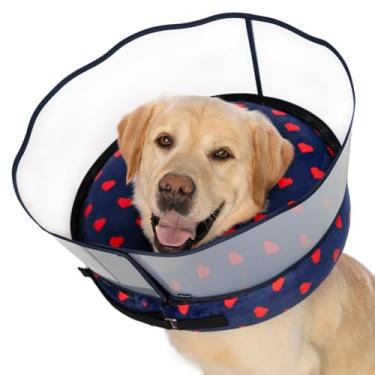 Imagem de Coleira inflável de cone para cães com escudo antilambida aprimorado – Coleira de recuperação macia e ajustável para cães e gatos após a cirurgia – serve para animais de estimação grandes, médios e