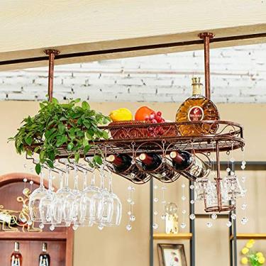 Imagem de Rack de vinho pendurado de cabeça para baixo, suporte de taças de vinho, decoração de cristal, suporte de vinho simples, processo de ferro, prateleira de decoração de teto com rack de drenagem de copo