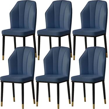 Imagem de Cadeiras de móveis de sala de jantar de cozinha modernas à prova d'água de couro PU conjunto de 6 cadeiras laterais com pernas de metal para sala de estar quarto cozinha cadeira de recepção (cor: azul