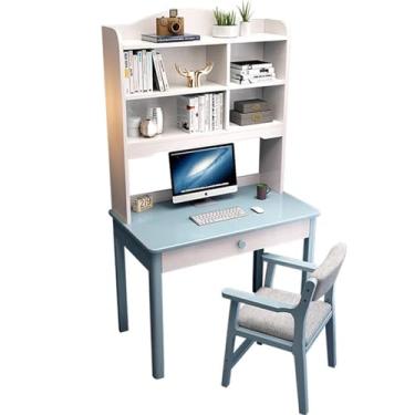 Imagem de ZDJZMGZ Mesa de estudo de madeira maciça, mesa de escrita simples para casa, mesa de computador multifuncional para estudantes com gavetas e cadeira elevatória