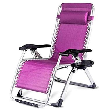 Imagem de Espreguiçadeira de jardim, cadeiras de pátio, roxa, dobrável, cadeira de praia para escritório, portátil, para uso doméstico, cadeira Siesta com fivela de metal e porta-copos
