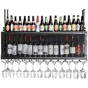 Imagem de Rack de vinho LoftWALL Prateleira de metal grade de ferro rack de vinho pendurar garrafa de vinho e moldura de suporte de copos (Cor: Preto Tamanho: C 100 * L 30 cm)