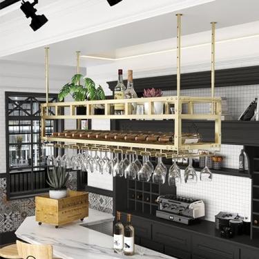 Imagem de Prateleiras de bar rack de vinho prateleira de exibição de garrafa de licor montada na parede com rack de copo de vinho e mini bar flutuante luz armário de álcool para bar casa cozinha sala de jantar