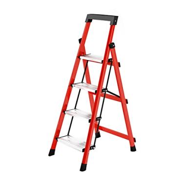 Imagem de Escadas dobráveis escadas de 4 degraus Escada dobrável com topo de projeto, escadas de metal de aço carbono com pedal de liga de alumínio para casa, escada resistente de 1,4 m (Cor: Escada B) (Escada