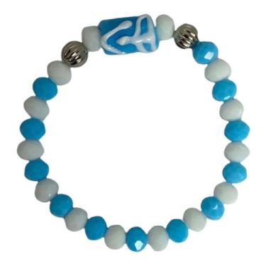 Imagem de Pulseira Oxossi Firma Azul Claro E Branco Cristal E Silicone - Lua Mís