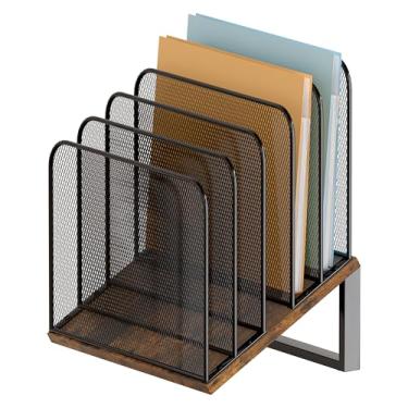 Imagem de Piskyet Organizador de arquivos vertical, suporte vertical de pasta de arquivos de 5 seções, organizador de Chromebook de papel de correio de metal para mesa de professores, escritório, sala de aula