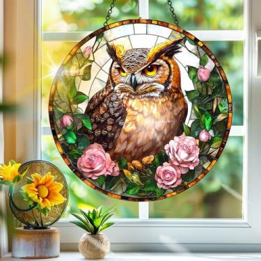 Imagem de Acrílico colorido, apanhador de sol, decoração de janela suspensa de coruja, arte de parede de arco-íris, para sala de estar, quarto, varanda, interior, exterior, jardim, animais, decoração, 19 x 19