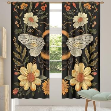 Imagem de 2 conjuntos de painéis de flores de abelha lindas cortinas transparentes arejadas com filtro leve painéis de cortina leve cortina de porta para janela para sala de estar, quarto, jantar, 84 polegadas