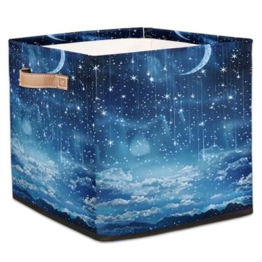 Imagem de hongjinglin Cestas dobráveis de armazenamento de cubos, céu estrelado, galáxia, lua, caixotes dobráveis para crianças, brinquedo com alças, organizador de tecido, cesto organizador para berçário, sala
