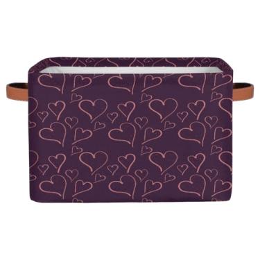 Imagem de hongjinglin Cestas de armazenamento pequenas com estampa de coração, roxo com alças, caixas de armazenamento de brinquedos infantis, organizador de cubo de tecido, cesto organizador para berçário