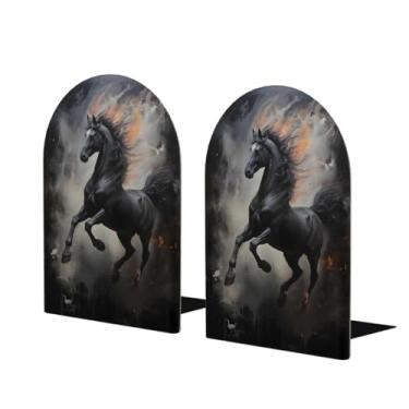 Imagem de Suporte de livro decorativo de madeira grande cavalo animal retrô preto suporte de livros antiderrapante resistente para mesa de escritório em casa biblioteca de estudo escolar divisórias de livros