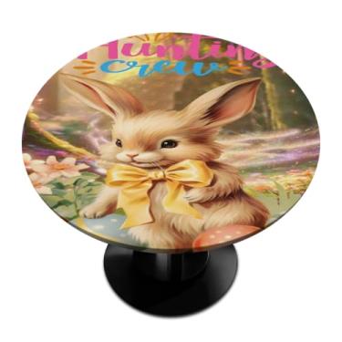 Imagem de hongjinglin Toalha de mesa redonda com borda elástica de Páscoa, toalha de mesa redonda limpável para ambientes internos e externos, pátio, jantar, cozinha, festival, decoração para mesas de 114 a 127