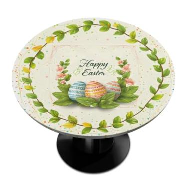 Imagem de hongjinglin Toalha de mesa redonda com borda elástica de Páscoa, toalha de mesa redonda limpável para ambientes internos e externos, pátio, jantar, cozinha, festival, decoração para mesas de 114 a 127