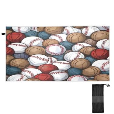 Imagem de ATTX Toalha de praia com padrão de bolas de beisebol, 79 x 189 cm - Cobertor de microfibra leve de secagem rápida e resistente à areia para piscina, ioga, academia e viagens | Esportes de banho de