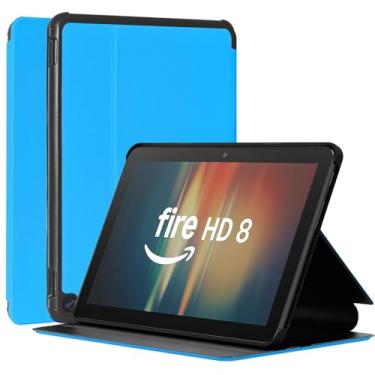 Imagem de Riaour A capa serve para 8 tablets, capa protetora fina com suporte magnético de TPU (modo hibernar/despertar). Incompatível com iPad Samsung TCL de 8 polegadas (azul claro)