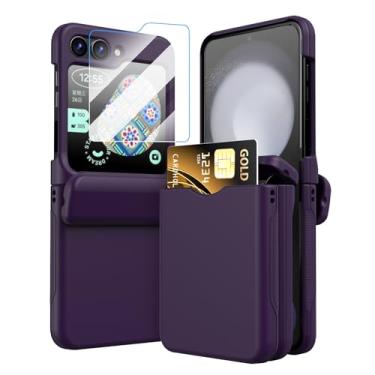 Imagem de WATACHE Capa para Samsung Galaxy Z Flip 6 com suporte para cartão de crédito e proteção de dobradiça e protetor de tela à prova de choque Flip Z 6 (roxo fosco)
