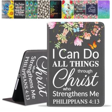 Imagem de TBXOSTN Capa para iPad (A16) 11ª geração 11 polegadas 2025 / iPad 10ª geração 10,9 polegadas 2022, capa com suporte de couro PU premium com Smart Auto Wake Sleep, citação floral versículo bíblico