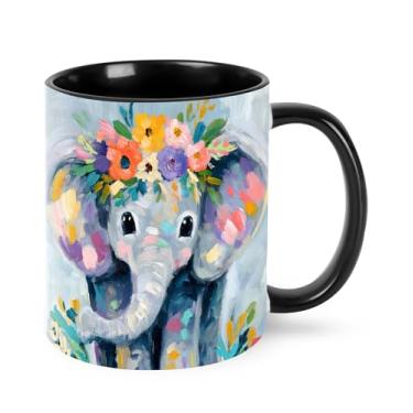 Imagem de Jumou Caneca de café de elefante 325 ml copo de cerâmica engraçado para mulheres homens novidade presentes de aniversário Natal micro-ondas escritório casa
