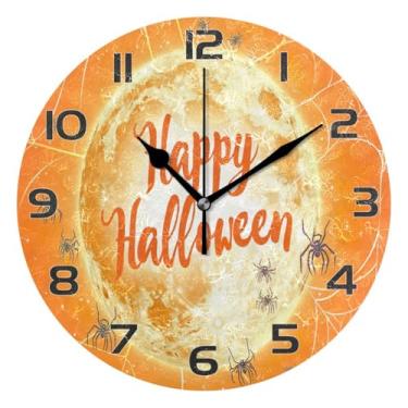 Imagem de YETTASBIN Relógio de parede Happy Halloween, silencioso, sem tique-taque, operado por bateria, relógio redondo decorativo criativo para cozinha, sala de estar, banheiro, decoração de escritório em