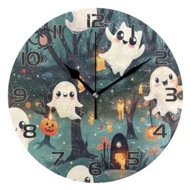 Imagem de YETTASBIN Relógio de parede fantasma de Halloween, silencioso, sem tique-taque, operado por bateria, relógio redondo decorativo criativo para cozinha, sala de estar, banheiro, decoração de escritório