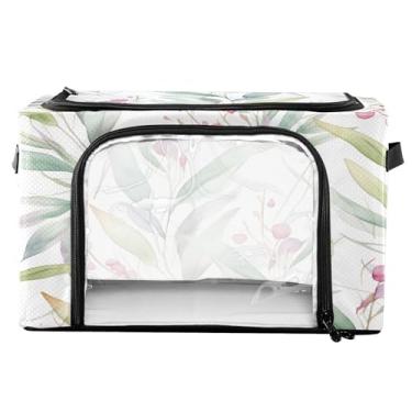 Imagem de xigua Caixas de armazenamento de roupas de folhas coloridas com moldura de metal em forma de fixação, 2 formas de abertura, caixa organizadora de roupas dobrável com janela transparente e alças para