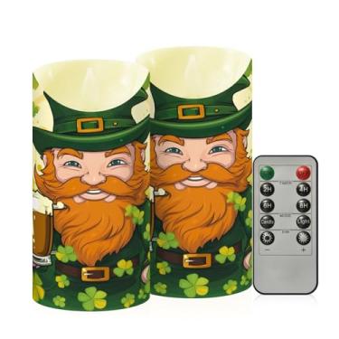 Imagem de Wassud Pacote com 2 Leprechaun com velas sem chama de cerveja com controle remoto, velas realistas cintilantes com temporizador, velas decorativas para Natal, casamento, festa, decoração de casa média