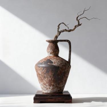 Imagem de Vaso de terracota vintage, vaso rústico de cerâmica para decoração de casa, vasos antigos grandes, ideal para centros de mesa, vasos rústicos altos para flores secas, decoração de casa de argila (G)