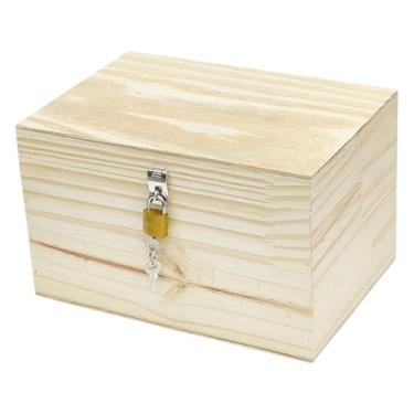 Imagem de Baú Caixa Organizador Caixa para Presente Bau Com Cadeado Kraft Madeira (Palha)