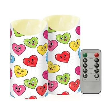Imagem de Wassud Pacote com 2 velas felizes de corações arco-íris sem chama com controle remoto, velas realistas cintilantes com temporizador, velas decorativas para Natal, casamento, festa, decoração de casa