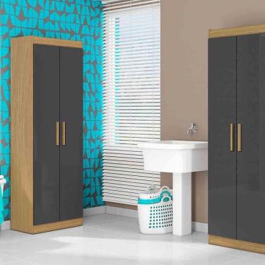 Imagem de Armário Multiuso 183cm Lavanderia 4 Prateleiras Rita A09 - D`rossi Atacama E Grafite