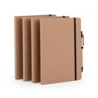 Imagem de Kit Escritório Ecológico, Caderno de Anotações em Papel Kraft 21,5x14cm com 30 Folhas Pautadas, Elástico e Suporte para Caneta, Inclui Caneta de Papel Reciclado (3, Preto)