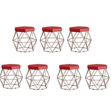 Imagem de Kit 7 Puffs decorativos aramado Vanessa-material sintético vermelho - 