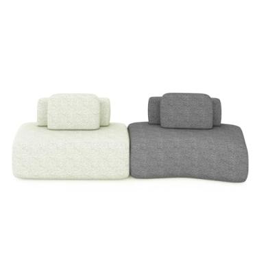 Imagem de Sofá Ilha Sala de Estar Dakota 2 Módulos 316cm Encostos Almofadas Soltas Bouclê Rústico OffWhite/Cinza G33 - Gran Belo