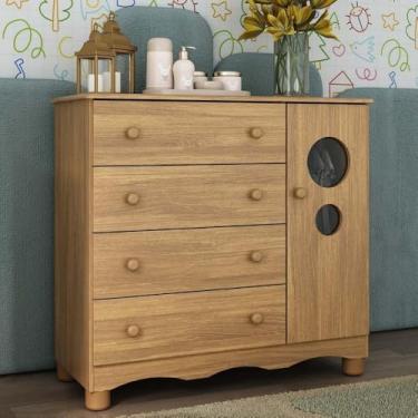 Imagem de Cômoda Infantil 95cm 1 Porta com Vidro e 4 Gavetas Suspiro Multimóveis Mp4459 Madeirado