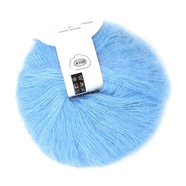 Imagem de GLOGLOW Fio de lã angorá, Fio de tricô Mohair Macio e Quente para Cachecóis e Suéteres, 30% Mohair 50% Fibra, Adequado para Todas As Idades (08 azul claro)