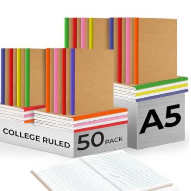 Imagem de Caderno Rosmonde de composição kraft, 48 unidades a granel, A5, páginas extras, 120 páginas (60 folhas), com pauta universitária, 20 x 14,5 cm, papel que não sangra tinta, blocos de anotações escolar