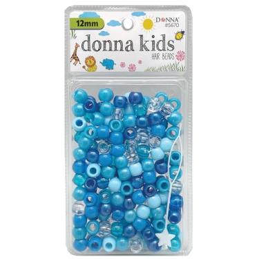 Imagem de DONNA Miçangas de cabelo infantis de 12 mm (170 peças) – Contas de pônei com mistura de pérolas azuis com ferramenta de rosqueamento – Acessórios divertidos de trança e artesanato para meninas