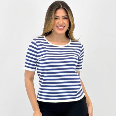 Imagem de Blusa Via Tricot Listrada Modal Manga Curta Feminina-Feminino