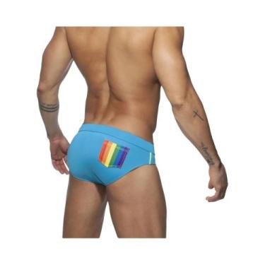 Imagem de Sunga Masculina Sexy Com Efeito Push-up Em Cores Arco-Íris Para Surf E