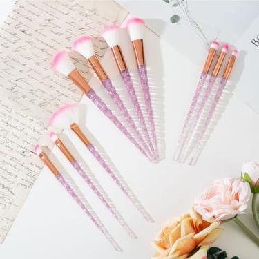 Imagem de Conjunto de 10 pincéis de maquiagem de cristal com glitter, pincéis de maquiagem para fãs Sparkles Blush em pó (vermelho)