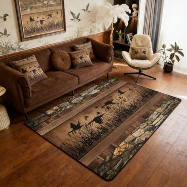 Imagem de Erosebridal Tapete de área de caça de pato Mallard, 12 x 18 cm, para quarto, sala de estar, tapete rústico, antiderrapante, marrom, madeira, pedra, interior, decoração de casa