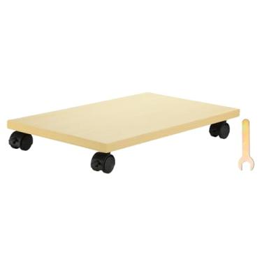 Imagem de PATIKIL Suporte para PC de 23 x 40,6 cm, suporte de torre de computador, suporte de madeira para CPU PC, embaixo da mesa, carrinho móvel, 4 rodas para piso, tapete, torre, caixa ATX, impressora em
