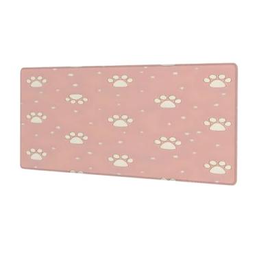 Imagem de hongjinglin Tapete de rato rosa de gato com estampa de pata grande, impermeável, protetor de mesa estendido para computador, base de borracha antiderrapante para escritório, computador, teclado