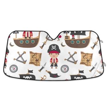 Imagem de Toldo de sol branco pirata fofo de desenho animado para para-brisa de carro bonito impressão dobrável capa de para-brisa automotiva protetor solar retrátil S, 134,6 cm x 59,7 cm