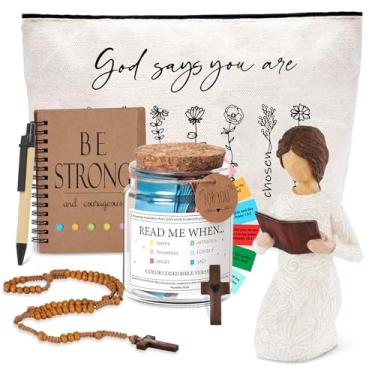 Imagem de XMNZD Presentes cristãos para mulheres, fé, aniversário, Natal, batismo, formatura, presente religioso, cesta de presente espiritual católico, frasco de versículo bíblico, acessórios bíblicos