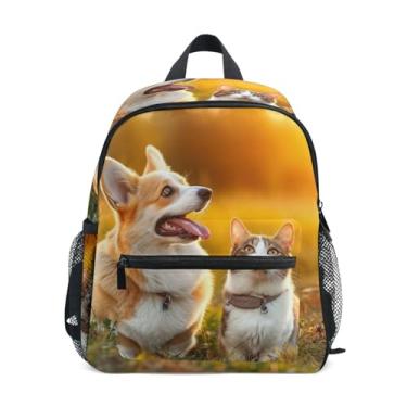 Imagem de GAIGEO Dog Corgi Cat Field Cute Children's Backpack, 10x4x12 In, Toddler Backpack for Boys Includes Water Bottle Pockets, Whistle Clip for Safety
