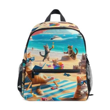 Imagem de GAIGEO Funny Cat Beach Kitten Backpacks for Kids with Whistle, Adjustable Chest Strap, Backpack for Girls Lightweight & Compact for Ages 3-8