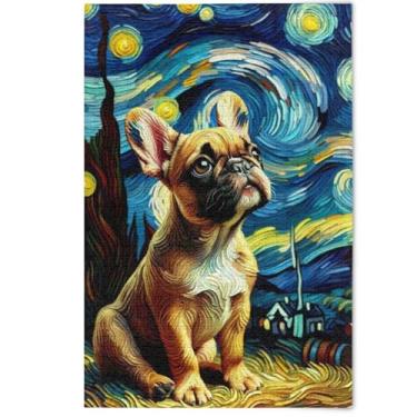 Imagem de Quebra-cabeça 500 peças para adultos cachorro fofo buldogue noite estrelada jogo de tecnologia presentes criativos coloridos flores estampa animal, 500 peças, 52 x 37,8 cm